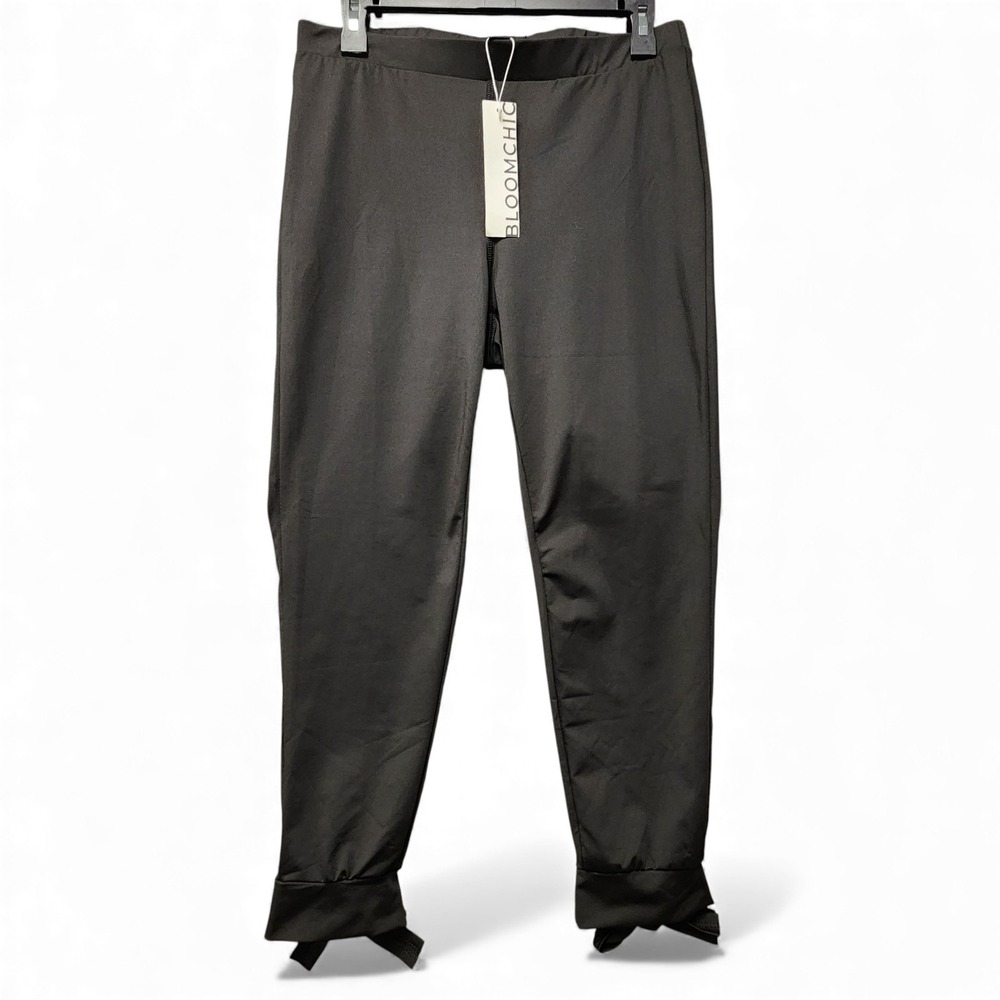 BLOOMCHIC Pants Womens Sz 14-16 Black Pull On Ankle‎ Tie Stretch Lightweight NEW